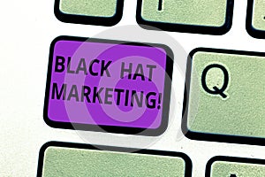 Writing note showing Black Hat Marketing. Business photo showcasing Search optimization involves design site be found