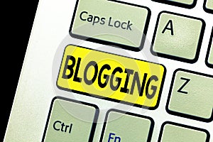 Writing note showing Blogging. Business photo showcasing Writes material for a blog Online digital modern communication