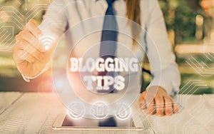 Writing note showing Blogging Tips. Business photo showcasing Ideas on how improve the discussion or informational website