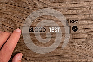 Writing note showing Blood Test. Business photo showcasing Extracted blood sample from an organism to perfom a