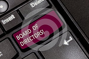 Writing note showing Board Of Directors. Business photo showcasing group showing who jointly oversee activities photo