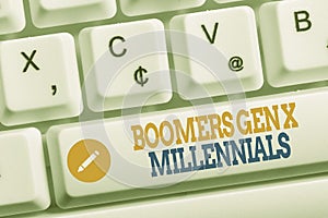 Writing note showing Boomers Gen X Millennials. Business photo showcasing generally considered to be about thirty years