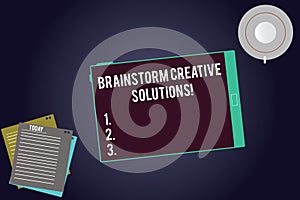Writing note showing Brainstorm Creative Solutions. Business photo showcasing intensive and freewheeling group