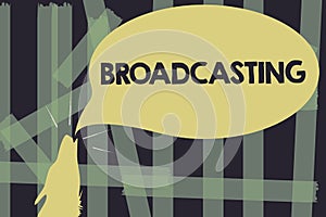 Writing note showing Broadcasting. Business photo showcasing Transmit program or some information by radio television media