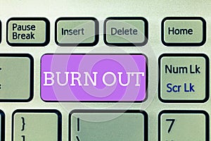 Writing note showing Burn Out. Business photo showcasing Feeling of physical and emotional exhaustion Chronic fatigue