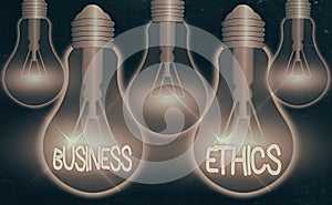 Writing note showing Business Ethics. Business photo showcasing appropriate policies which govern how a business