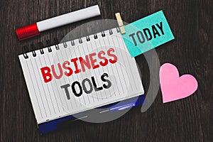 Writing note showing Business Tools. Business photo showcasing Marketing Methodologies Processes and Technologies use Open noteboo