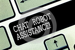 Writing note showing Chat Robot Assistance. Business photo showcasing answers customer services questions and provides