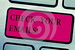 Writing note showing Check Your Emails. Business photo showcasing have look at your inbox to see new mails and read photo