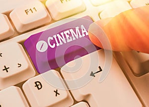 Writing note showing Cinema. Business photo showcasing theater where movies are shown for public entertainment Movie
