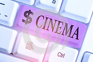 Writing note showing Cinema. Business photo showcasing theater where movies are shown for public entertainment Movie theater