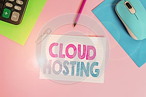 Writing note showing Cloud Hosting. Business photo showcasing the alternative to hosting websites on single servers Electronic
