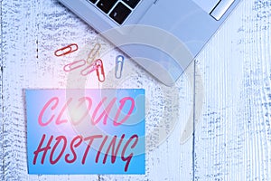 Writing note showing Cloud Hosting. Business photo showcasing the alternative to hosting websites on single servers Trendy