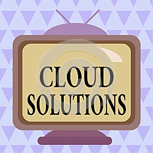 Writing note showing Cloud Solutions. Business photo showcasing ondemand services or resources accessed via the internet Square photo