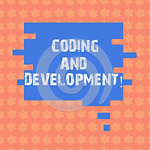 Writing note showing Coding And Development. Business photo showcasing To program or create a software or any