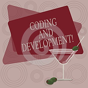 Writing note showing Coding And Development. Business photo showcasing To program or create a software or any application Filled