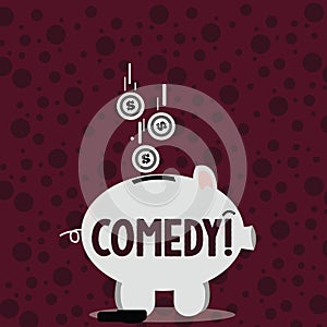 Writing note showing Comedy. Business photo showcasing Fun Humor Satire Sitcom Hilarity Joking Entertainment Laughing photo