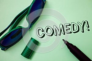 Writing note showing Comedy Call. Business photo showcasing Fun Humor Satire Sitcom Hilarity Joking Entertainment Laughing Ideas