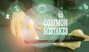 Writing note showing Common Mistakes. Business photo showcasing actions that are often used interchangeably with error Picture