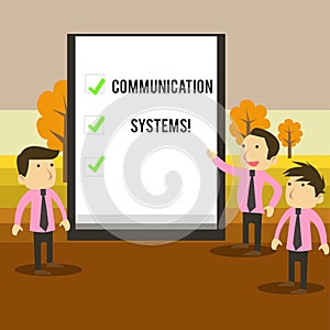 Writing note showing Communication Systems. Business photo showcasing Flow of Information use of Machine to transmit