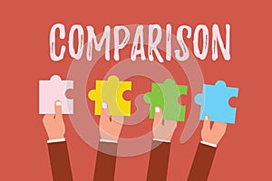 Writing note showing Comparison. Business photo showcasing Estimate similarities dissimilarities between two things photo