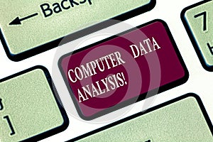 Writing note showing Computer Data Analysis. Business photo showcasing using computer to assist qualitative data
