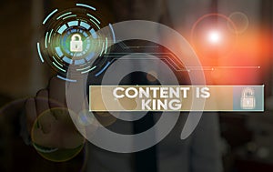 Writing note showing Content Is King. Business photo showcasing words what sells products and provide good marketing.