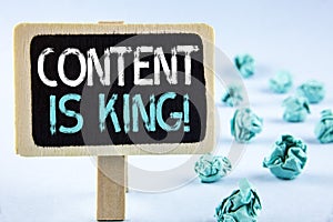 Writing note showing Content Is King Motivational Call. Business photo showcasing Strategy online internet digital seo written on