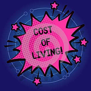 Writing note showing Cost Of Living. Business photo showcasing The level of prices relating to a range of everyday items