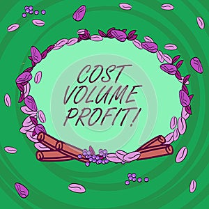 Writing note showing Cost Volume Profit. Business photo showcasing form of cost accounting and It is simplified model