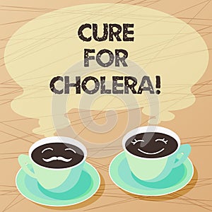 Writing note showing Cure For Cholera. Business photo showcasing restoration of lost fluids and salts through