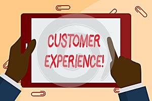 Writing note showing Customer Experience. Business photo showcasing product of interaction between organization and