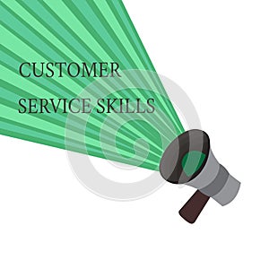 Writing note showing Customer Service Skills. Business photo showcasing Aptitude to master to improve dealings with client