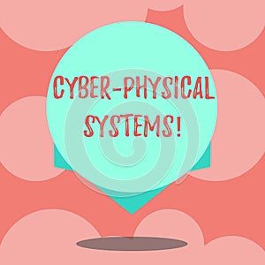 Writing note showing Cyber Physical Systems. Business photo showcasing Mechanism controlled by computerbased algorithms Blank photo