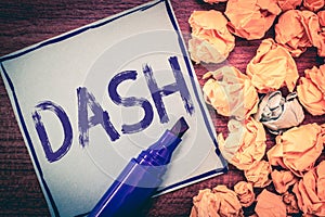 Writing note showing Dash. Business photo showcasing First digital currency Digital Cash decentralized blockchain