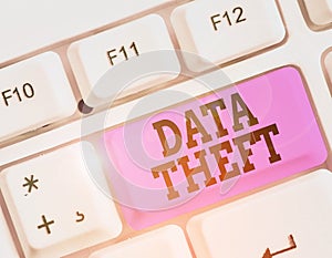 Writing note showing Data Theft. Business photo showcasing illegal transfer of any information that is confidential.