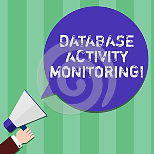 Writing note showing Database Activity Monitoring. Business photo showcasing the observation of actions in a database Hu