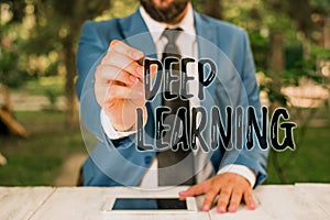 Writing note showing Deep Learning. Business photo showcasing Hierarchical Abstractions Artificial Intelligence