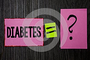 Writing note showing Diabetes. Business photo showcasing Chronic disease associated to high levels of sugar glucose in blood Pink