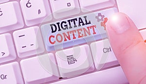 Writing note showing Digital Content. Business photo showcasing any content that exists in the form of digital data