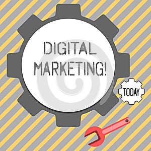 Writing note showing Digital Marketing. Business photo showcasing market products or services using technologies on