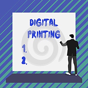 Writing note showing Digital Printing. Business photo showcasing digital based images directly to variety of media Short