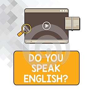 Writing note showing Do You Speak Englishquestion. Business photo showcasing Speaking learning different languages Tablet Video