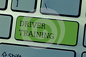 Writing note showing Driver Training. Business photo showcasing prepares a new driver to obtain a driver`s license