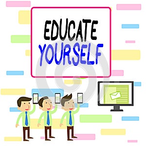 Writing note showing Educate Yourself. Business photo showcasing prepare oneself or someone in a particular area or