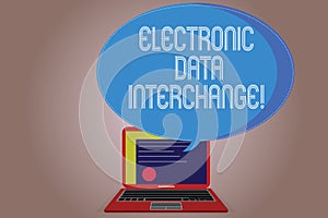 Writing note showing Electronic Data Interchange. Business photo showcasing Transfer of data from one computer into