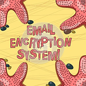 Writing note showing Email Encryption System. Business photo showcasing Authentication mechanism of an email message