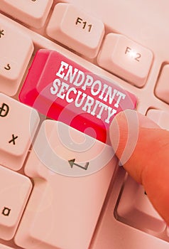 Writing note showing Endpoint Security. Business photo showcasing the methodology of protecting the corporate network