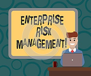 Writing note showing Enterprise Risk Management. Business photo showcasing analysisage risks and seize business