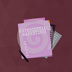 Writing note showing Experiential Marketing. Business photo showcasing marketing strategy that directly engages